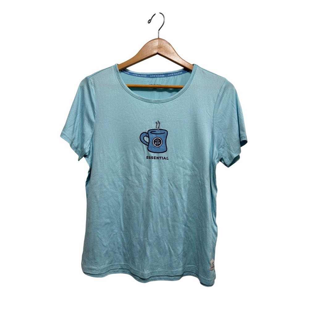 Life Is Good Sleep Essential Mens Medium Blue Coffee Mug Graphic Tee WC50762 NEW